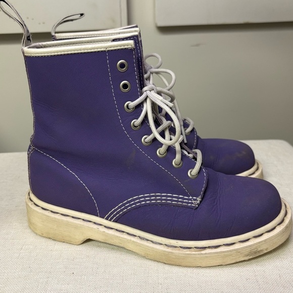 Dr. Martens Shoes - Dr Martens 13450 Mens 6 Women’s 8 RARE Purple White Sole Lace Up Boots Like New
